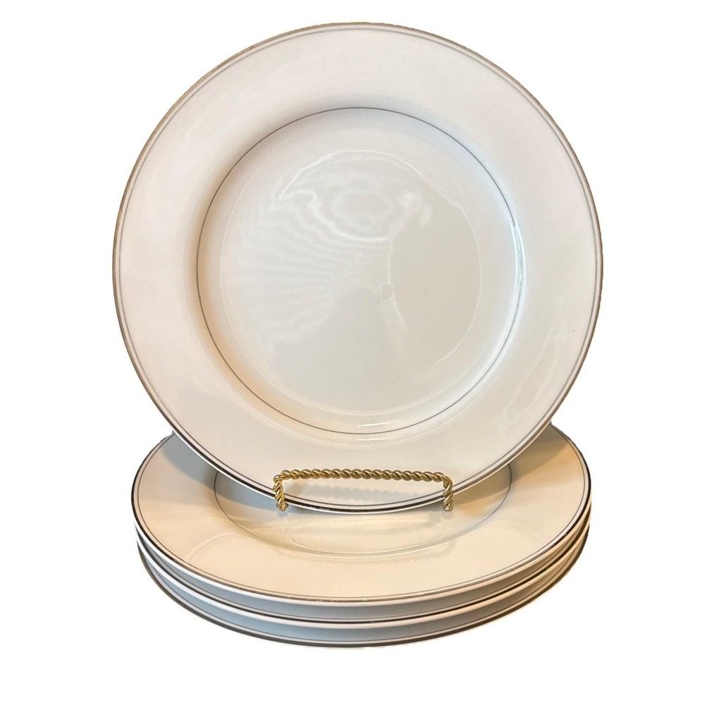 Simplicity Fine‎ China Japan White Silver Trim Dinner Plate Plates Set Of 4 VTG